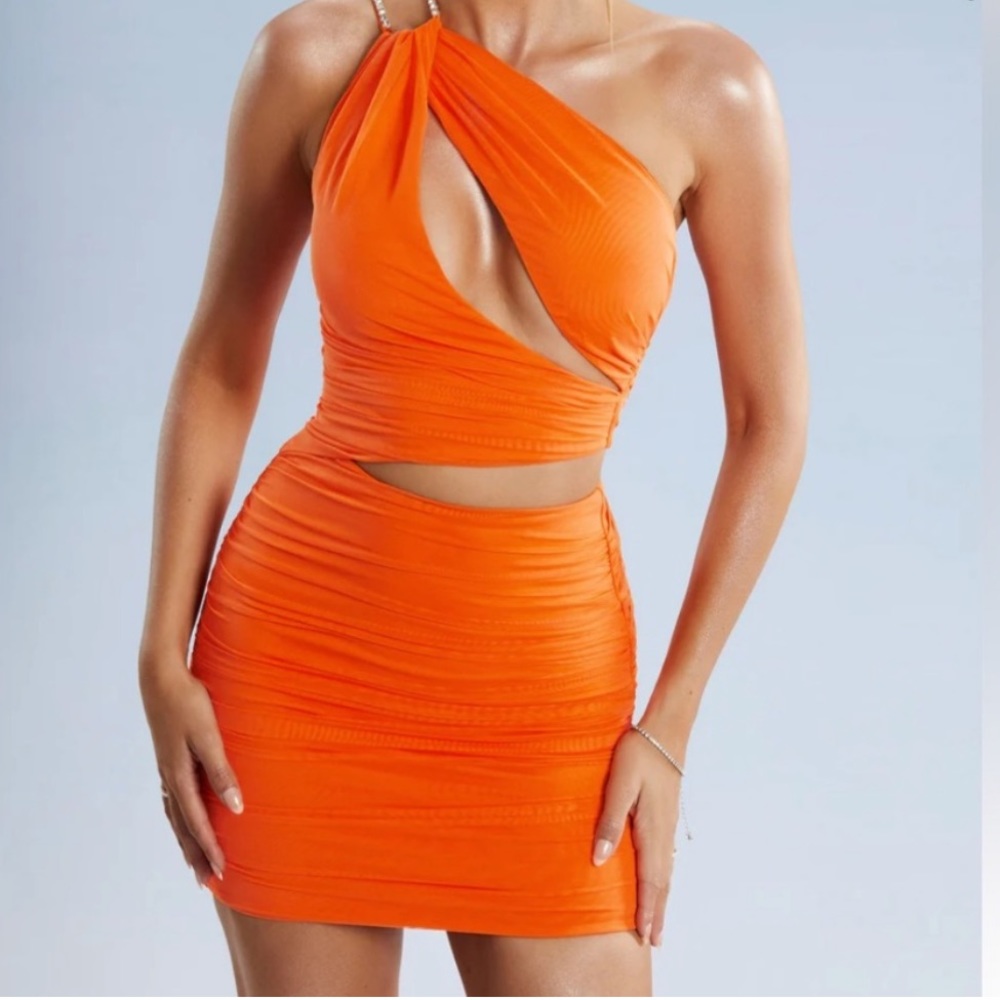 Orange Oh Polly One Shoulder Cutout Mini Dress